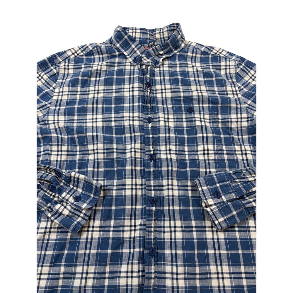 Vineyard Vines Mens Large Blue White Plaid Slim Longshore Cotton Button Down